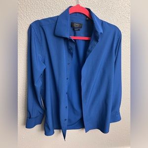 Jones slim fit small men’s long sleeve polka dot blue button up dress shirt
